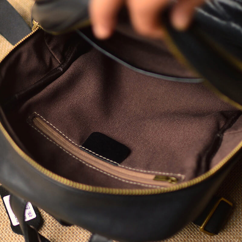 Damen Rucksack Leder schwarz schlicht mit Reißverschluss