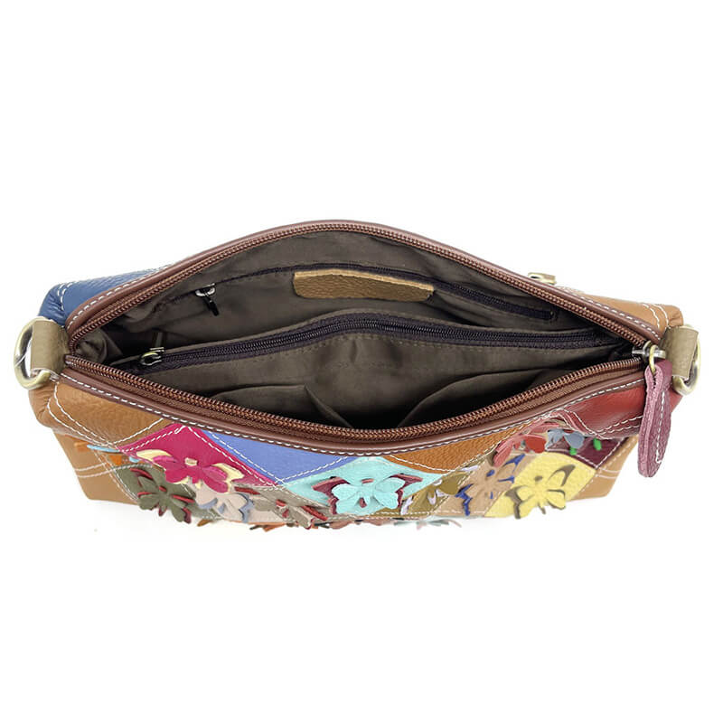 Damen Schultertasche bunt Leder Umhängetasche Schmetterling mit 2 Riemen