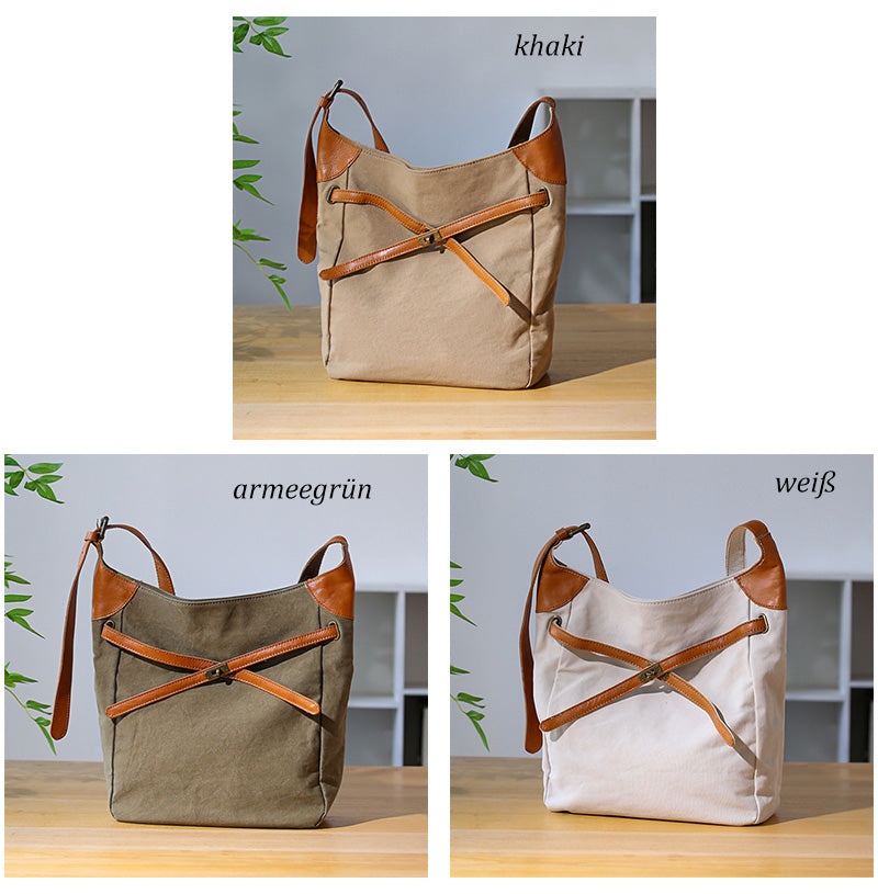 Damen Schultertasche Canvas und Leder für Freizeit in 3 Farben