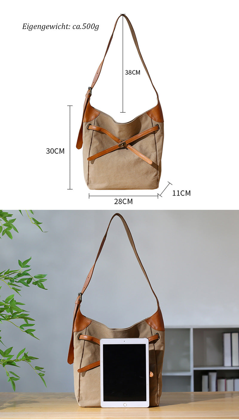 Damen Schultertasche Canvas und Leder für Freizeit in 3 Farben