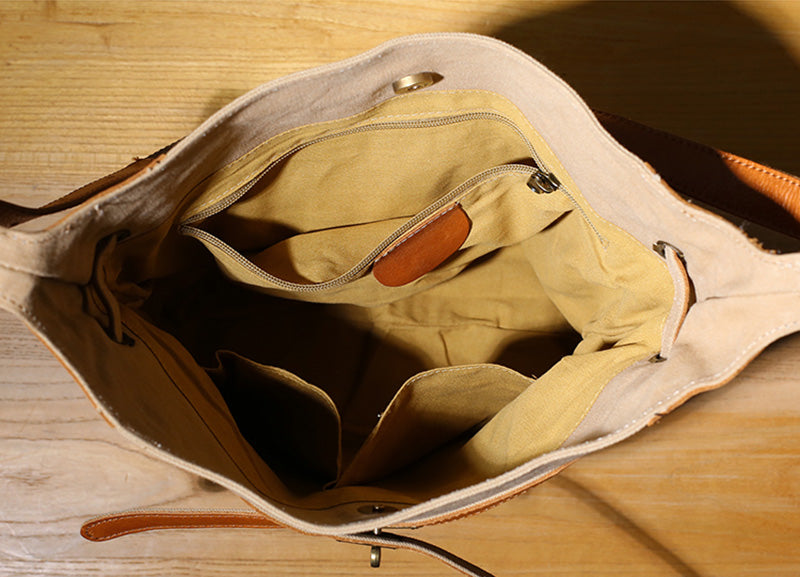 Damen Schultertasche Canvas und Leder für Freizeit in 3 Farben