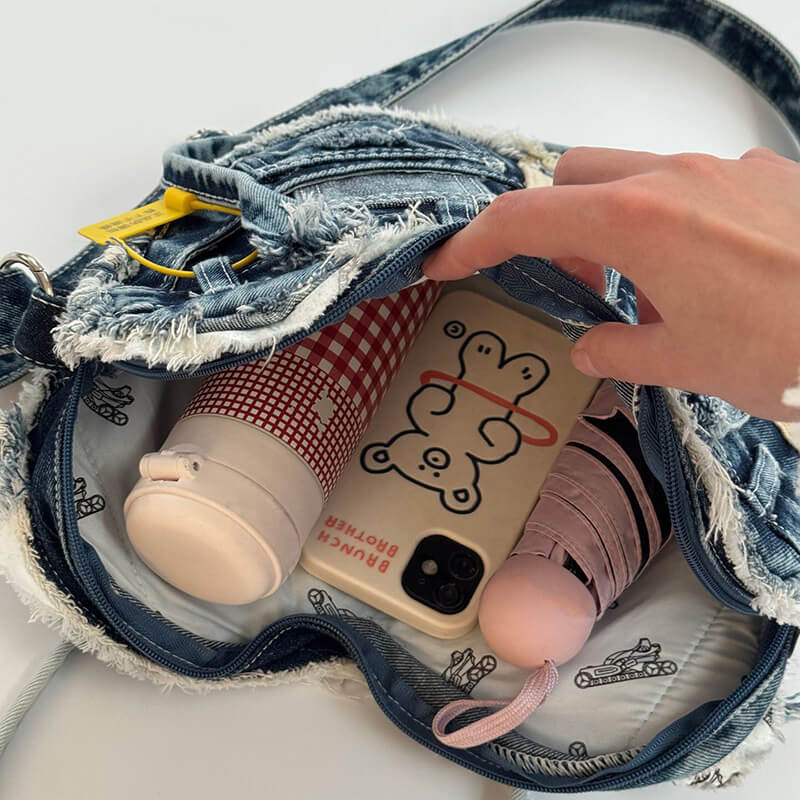 Damen Schultertasche Denim in Herzform Umhängetasche für Freizeit