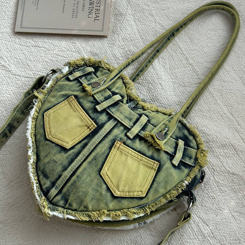 Damen Schultertasche Denim in Herzform Umhängetasche für Freizeit