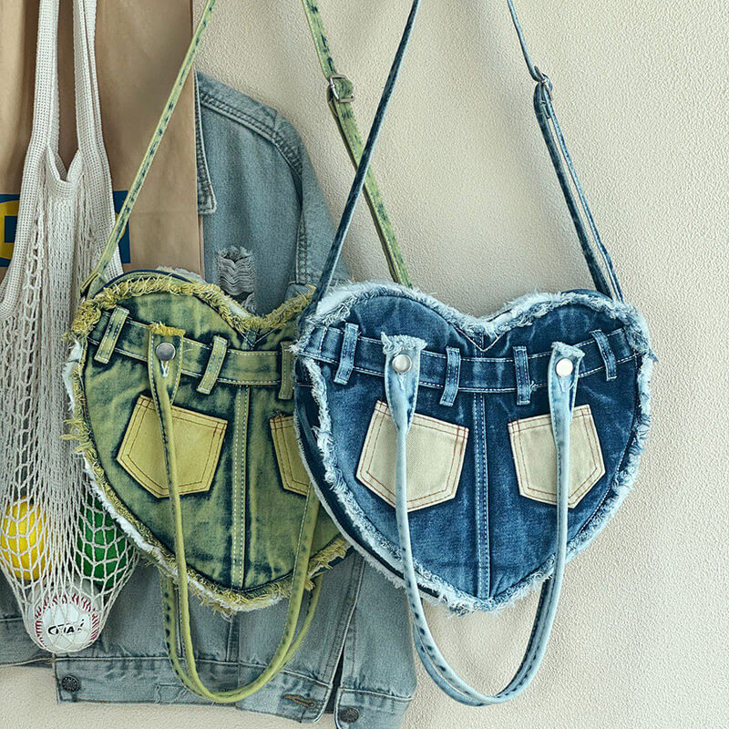 Damen Schultertasche Denim in Herzform Umhängetasche für Freizeit