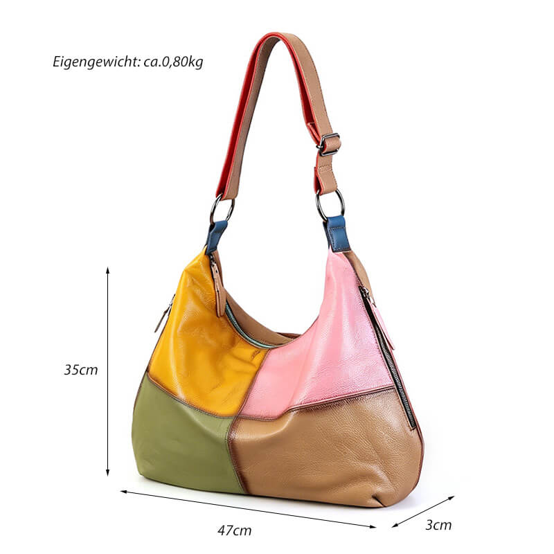 Damen Schultertasche Leder Bunt Hobo-Tasche Patchwork