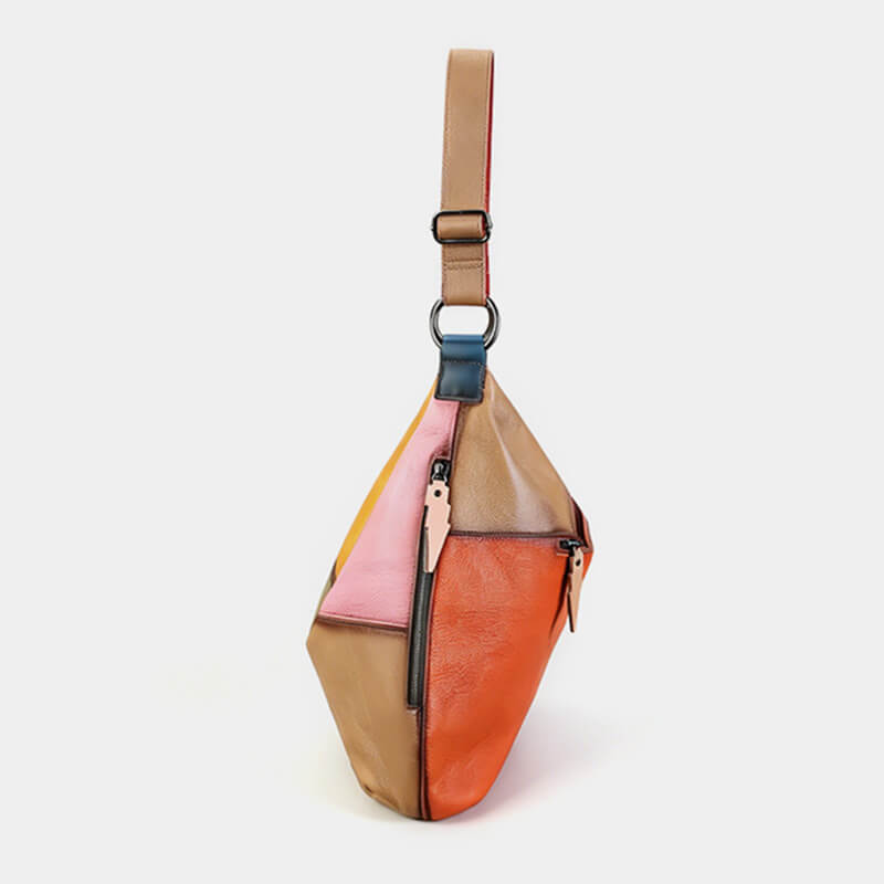 Damen Schultertasche Leder Bunt Hobo-Tasche Patchwork