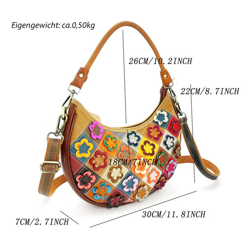 Damen Schultertasche Leder bunt Umhängetasche Frauen mit Blumen