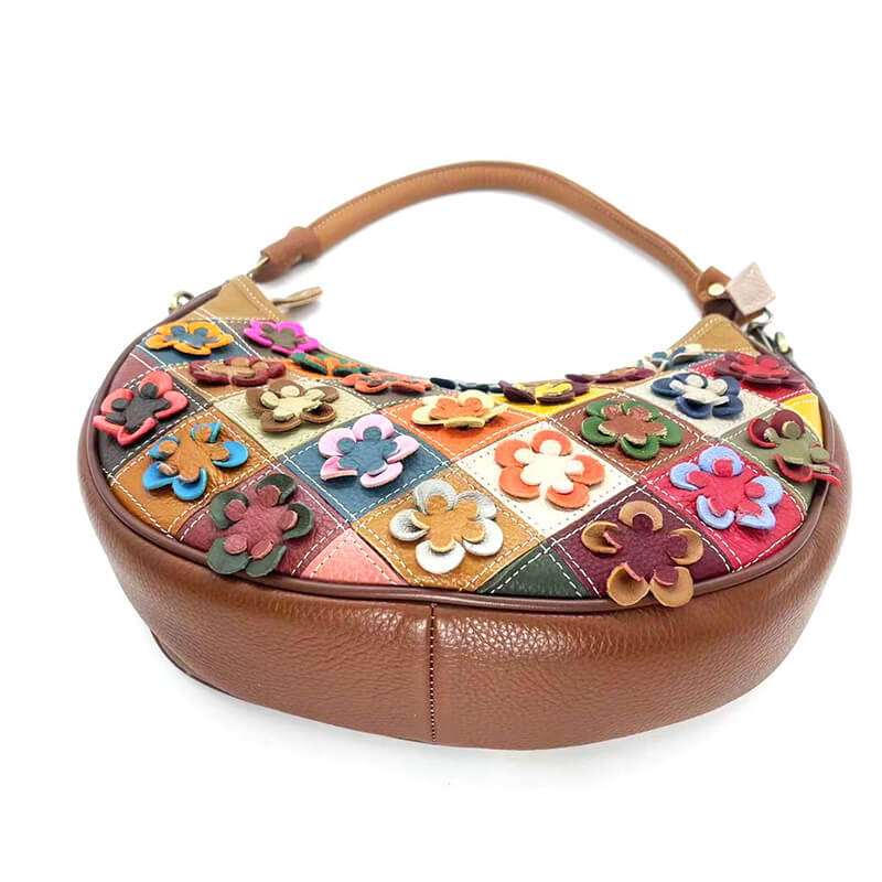 Damen Schultertasche Leder bunt Umhängetasche Frauen mit Blumen