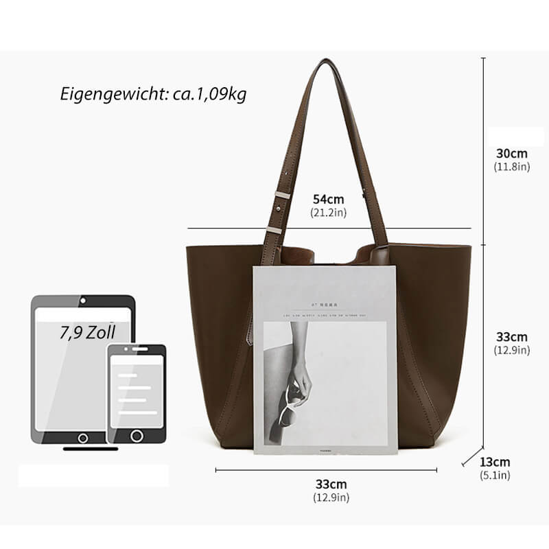 Damen Schultertasche Leder groß Tote Tasche mit kleine Innentasche