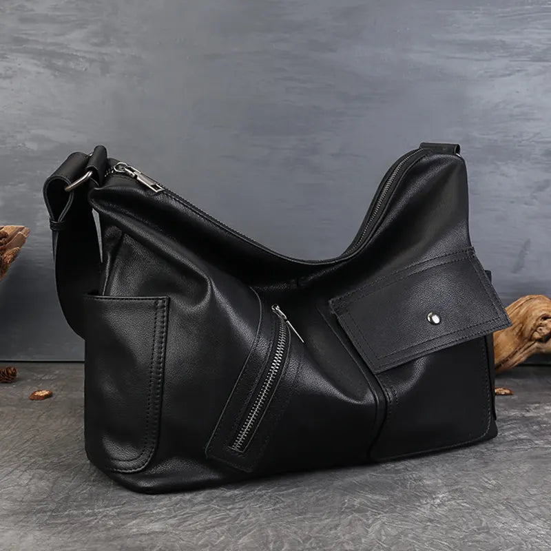 schultertasche damen schwarz leder