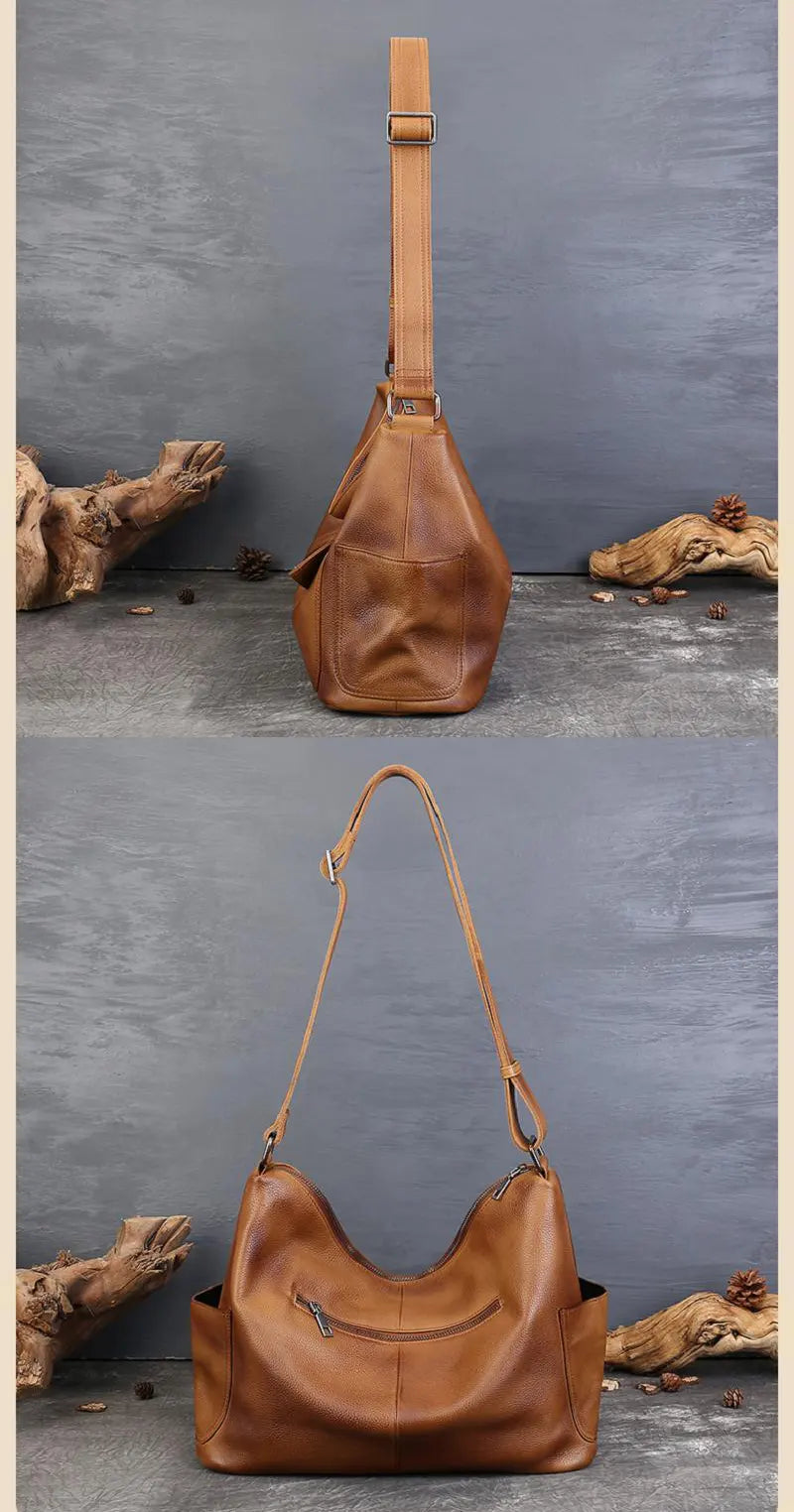 Damen Schultertasche Leder Vintage Umhängetasche für Freizeit in Schwarz und Braun