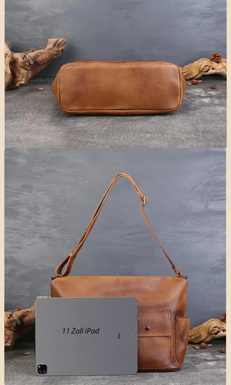 Damen Schultertasche Leder Vintage Umhängetasche für Freizeit in Schwarz und Braun