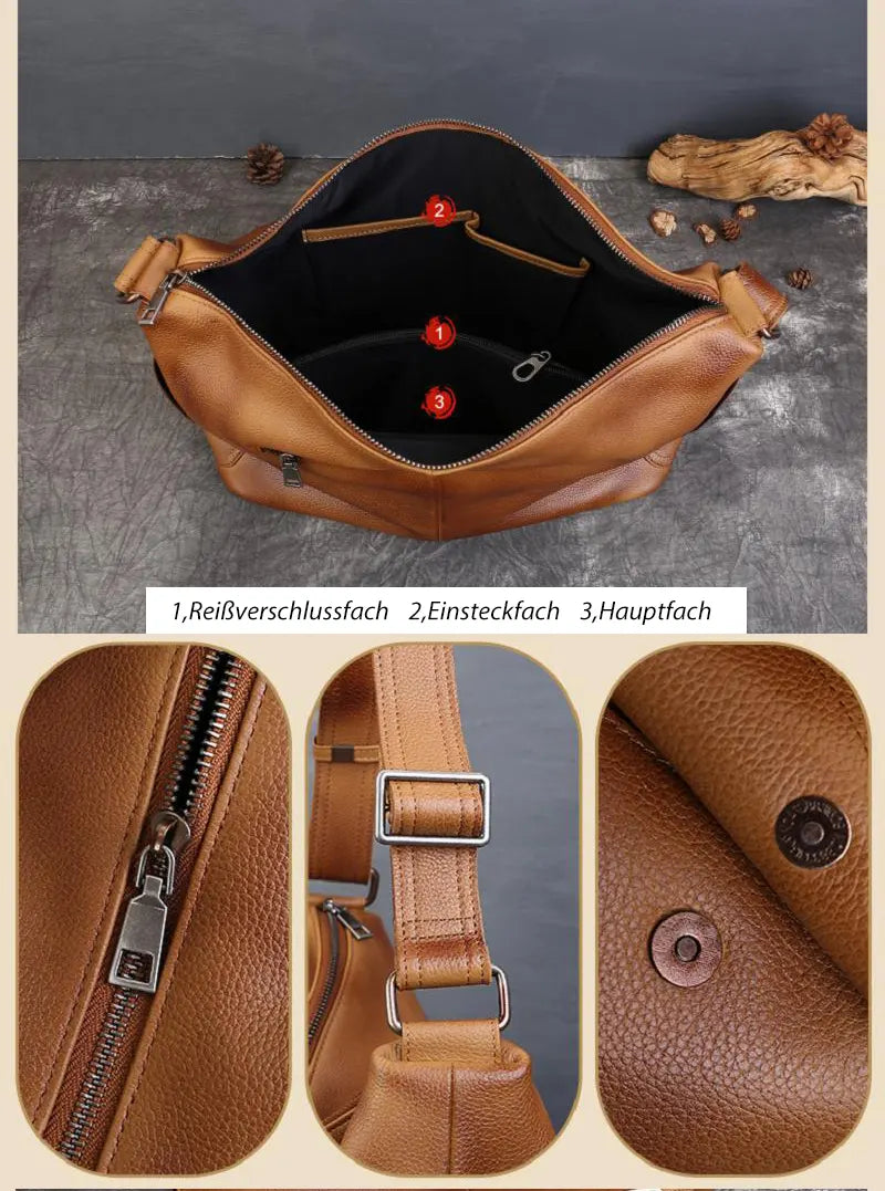 Damen Schultertasche Leder Vintage Umhängetasche für Freizeit in Schwarz und Braun