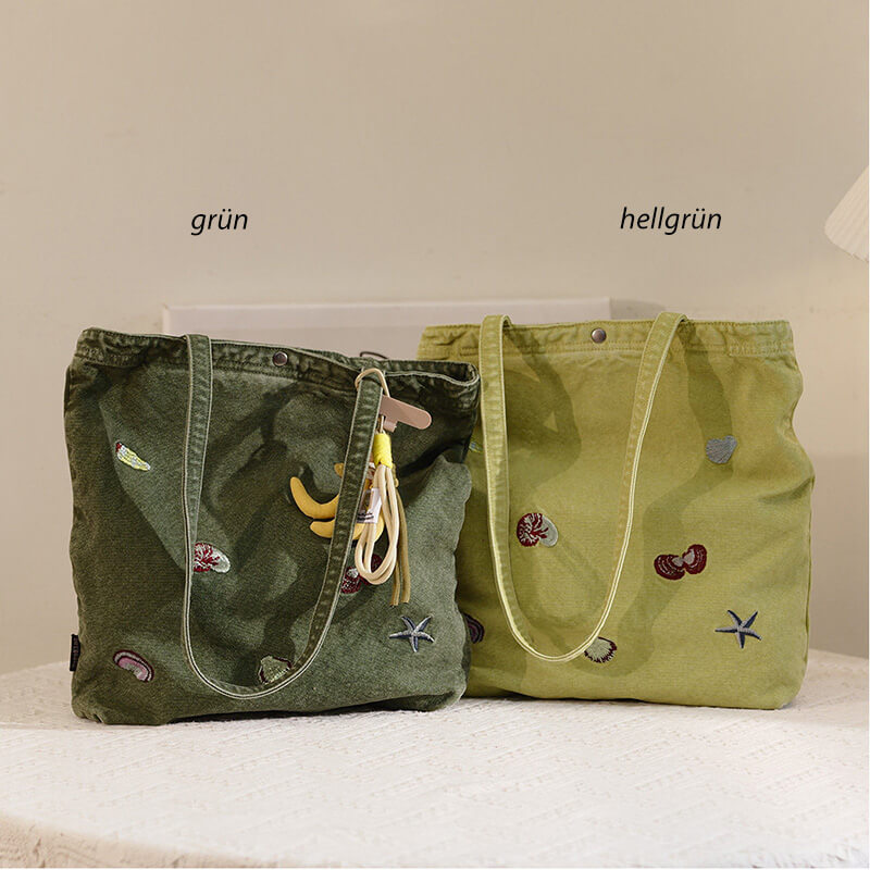 Damen Schultertasche Tote Tasche Canvas mit Stickerei für Freizeit