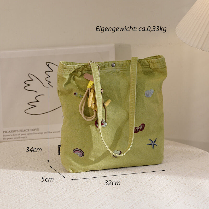 Damen Schultertasche Tote Tasche Canvas mit Stickerei für Freizeit