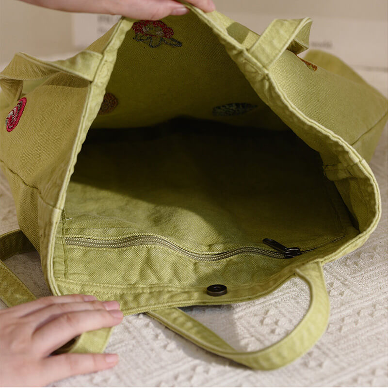 Damen Schultertasche Tote Tasche Canvas mit Stickerei für Freizeit
