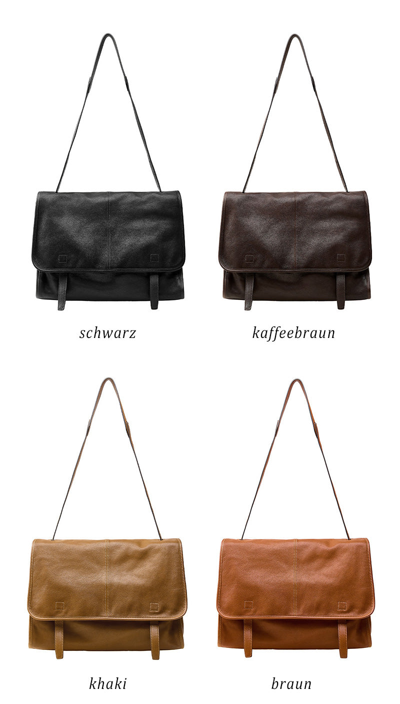 Damen Schultertasche weiches Leder für Alltag in 4 Farben schlicht