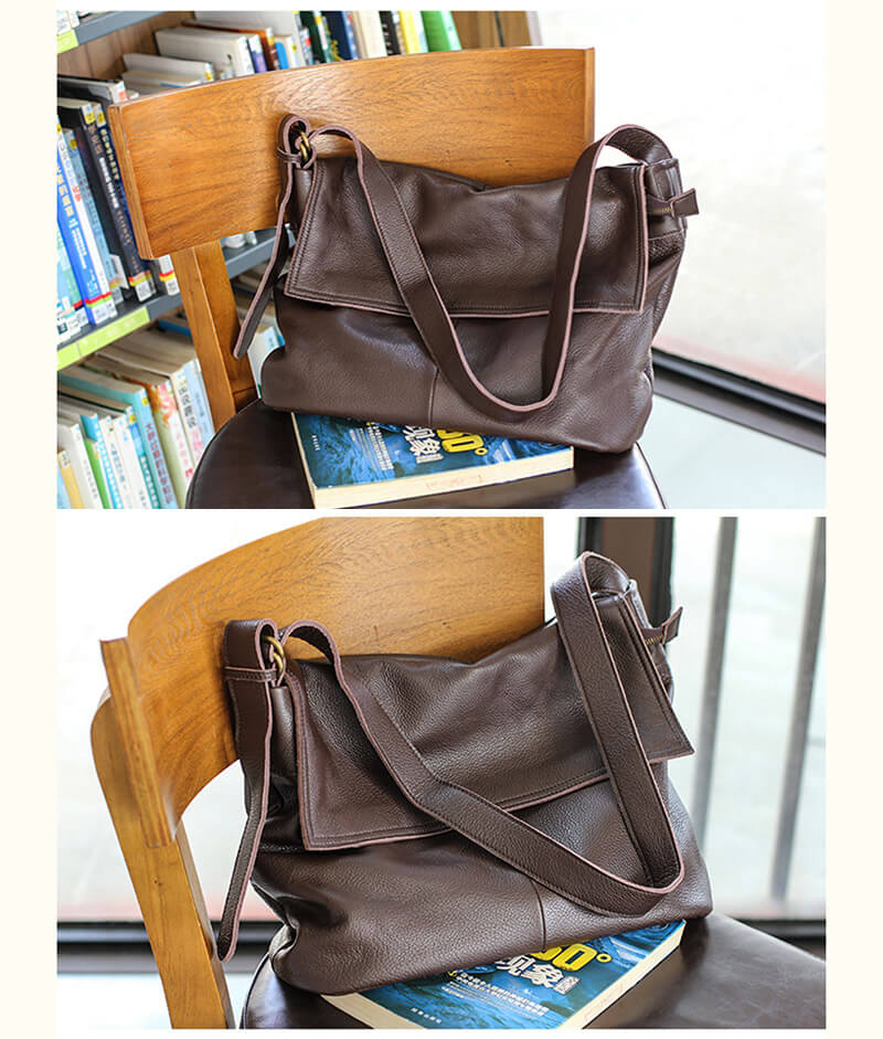 Damen Schultertasche weiches Leder Umhängetasche Vintage in Schwarz und Kaffeebraun