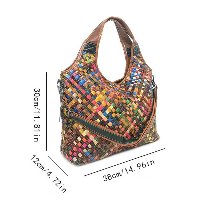 Damen Tasche Leder geflochten Schultertasche Frauen bunt
