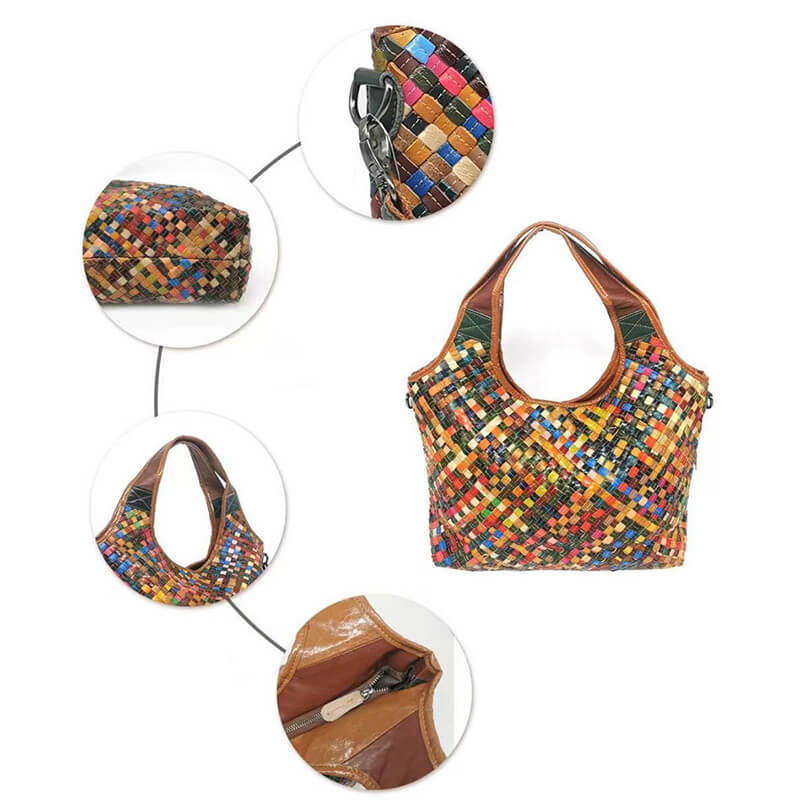 Damen Tasche Leder geflochten Schultertasche Frauen bunt