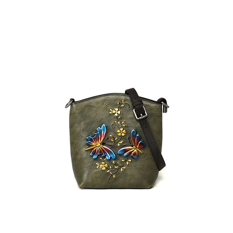 umhängetasche damen grün leder