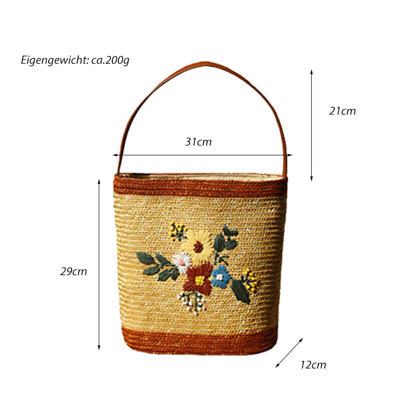 geflochtene Strohtasche Damen mit Blumen Handtasche Landhausstil für Urlaub