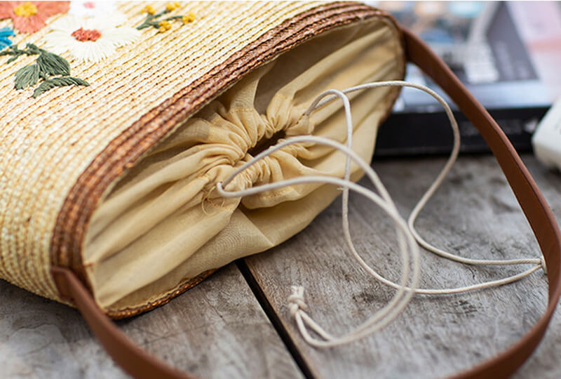 geflochtene Strohtasche Damen mit Blumen Handtasche Landhausstil für Urlaub