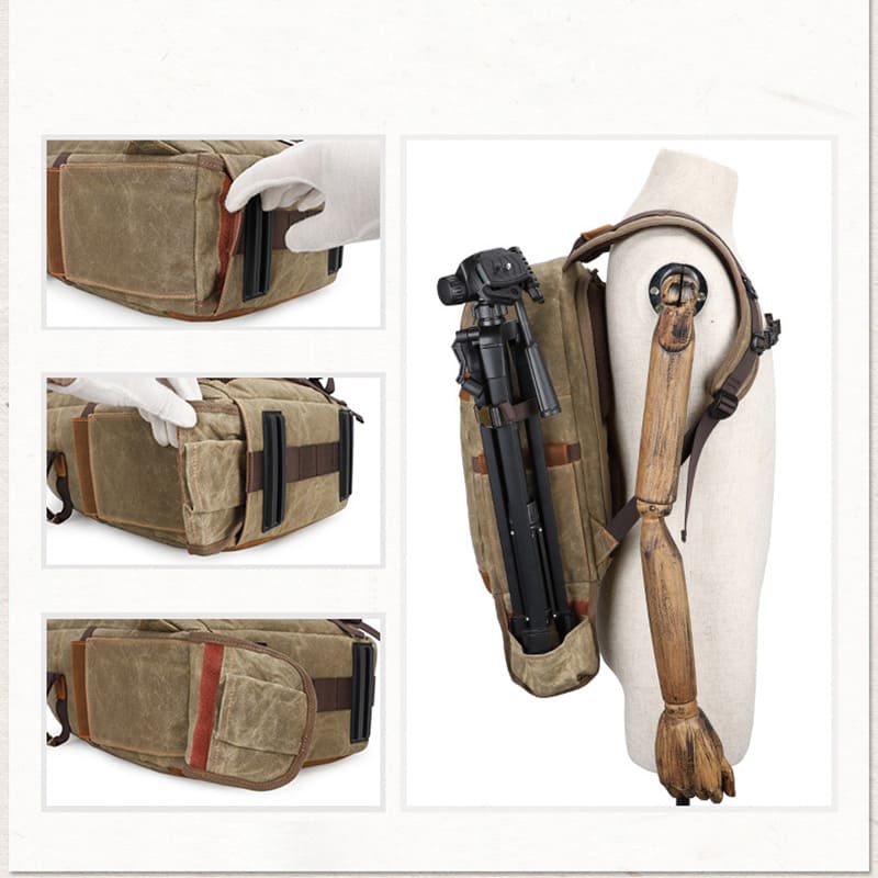 gewachstes Canvas Rucksack Herren für Kameraausrüstung Reisenrucksack mit Brustgurt Reißverschluss