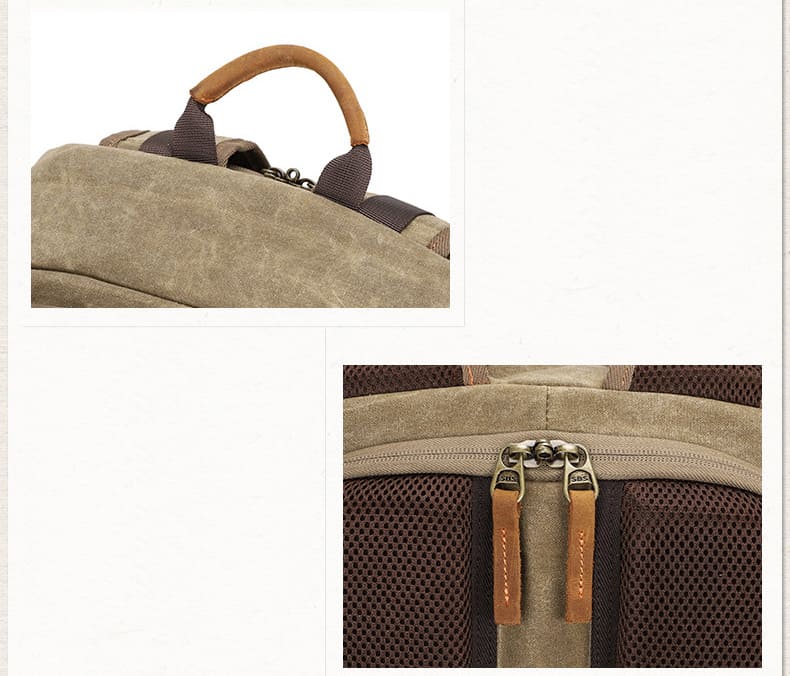 gewachstes Canvas Rucksack Herren für Kameraausrüstung Reisenrucksack mit Brustgurt Reißverschluss