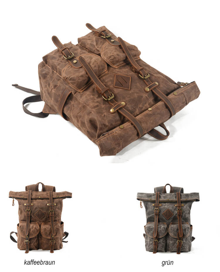 groß Retro Rucksack gewachste Canvas Herren für Reisen und Outdoor