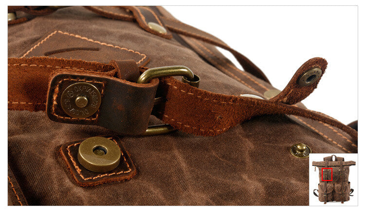 groß Retro Rucksack gewachste Canvas Herren für Reisen und Outdoor