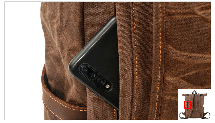 groß Retro Rucksack gewachste Canvas Herren für Reisen und Outdoor