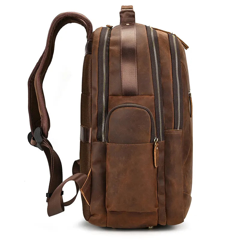 groß Vintage Crazy Horse Leder Rucksack Herren mit Brustgurt für Kurztrip