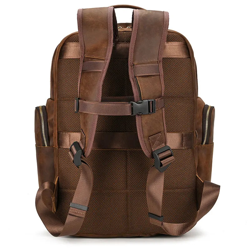 groß Vintage Crazy Horse Leder Rucksack Herren mit Brustgurt für Kurztrip