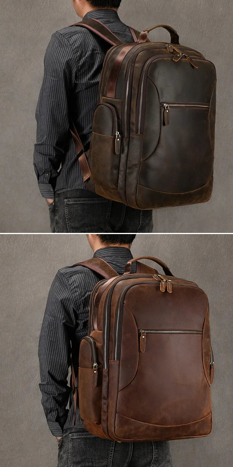 groß Vintage Crazy Horse Leder Rucksack Herren mit Brustgurt für Kurztrip