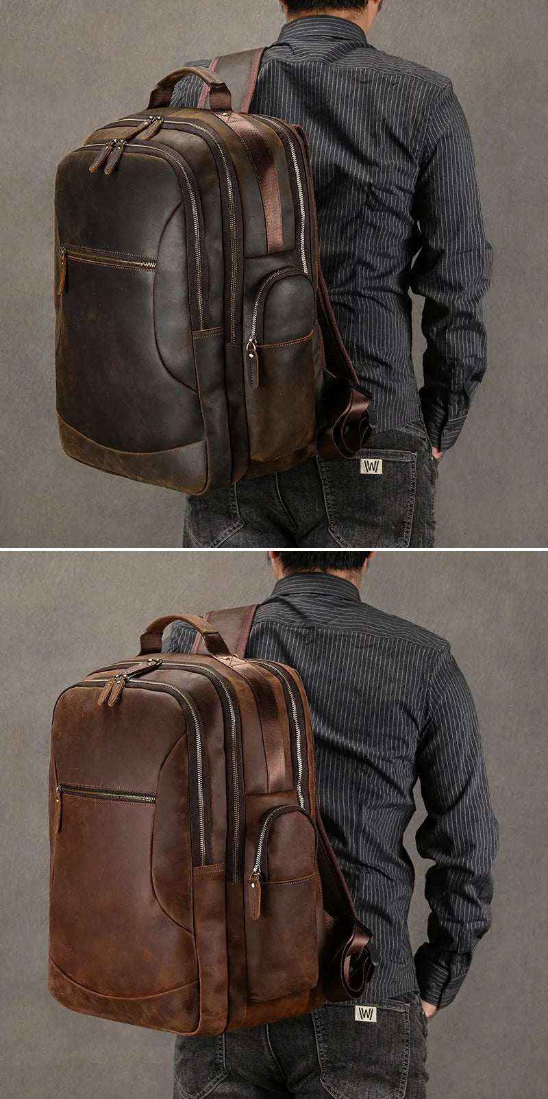 groß Vintage Crazy Horse Leder Rucksack Herren mit Brustgurt für Kurztrip