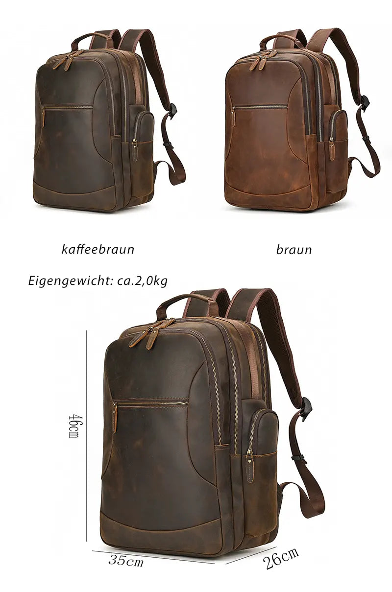groß Vintage Crazy Horse Leder Rucksack Herren mit Brustgurt für Kurztrip