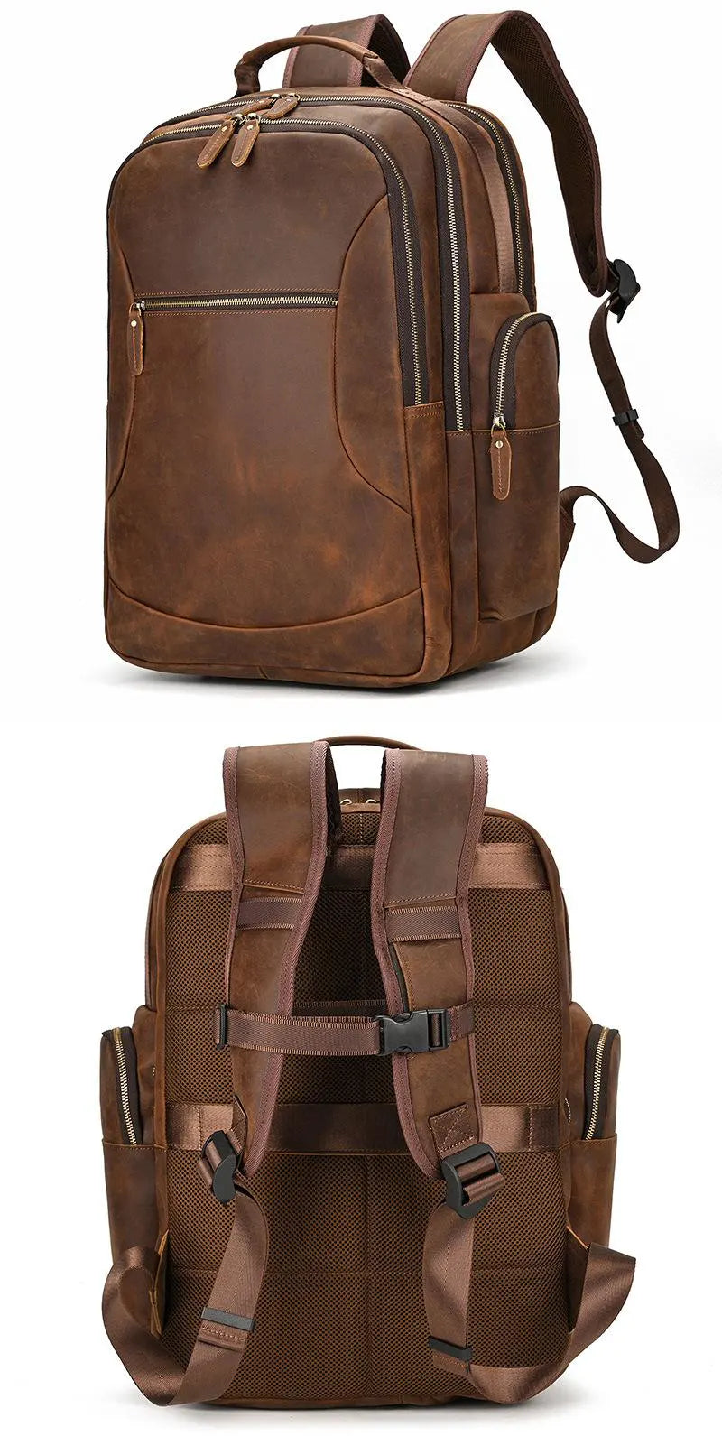 groß Vintage Crazy Horse Leder Rucksack Herren mit Brustgurt für Kurztrip