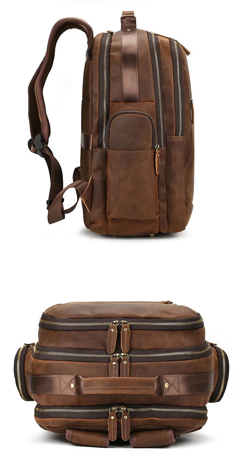 groß Vintage Crazy Horse Leder Rucksack Herren mit Brustgurt für Kurztrip