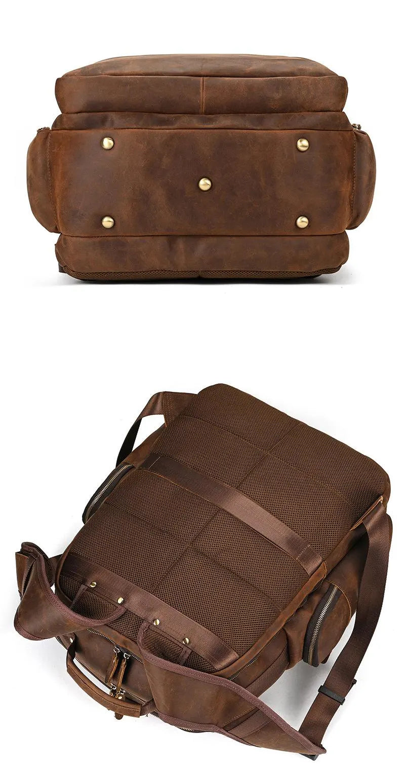 groß Vintage Crazy Horse Leder Rucksack Herren mit Brustgurt für Kurztrip