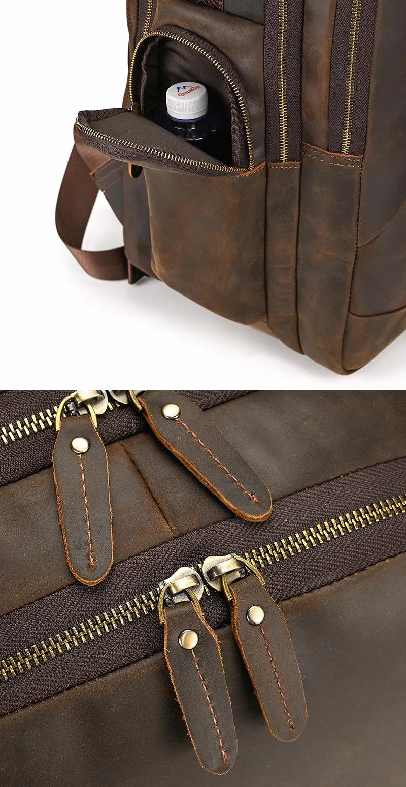 groß Vintage Crazy Horse Leder Rucksack Herren mit Brustgurt für Kurztrip