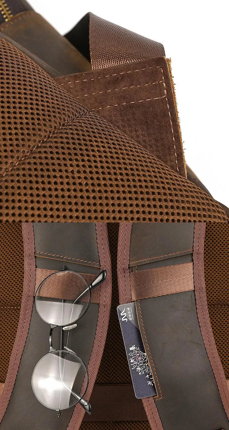 groß Vintage Crazy Horse Leder Rucksack Herren mit Brustgurt für Kurztrip