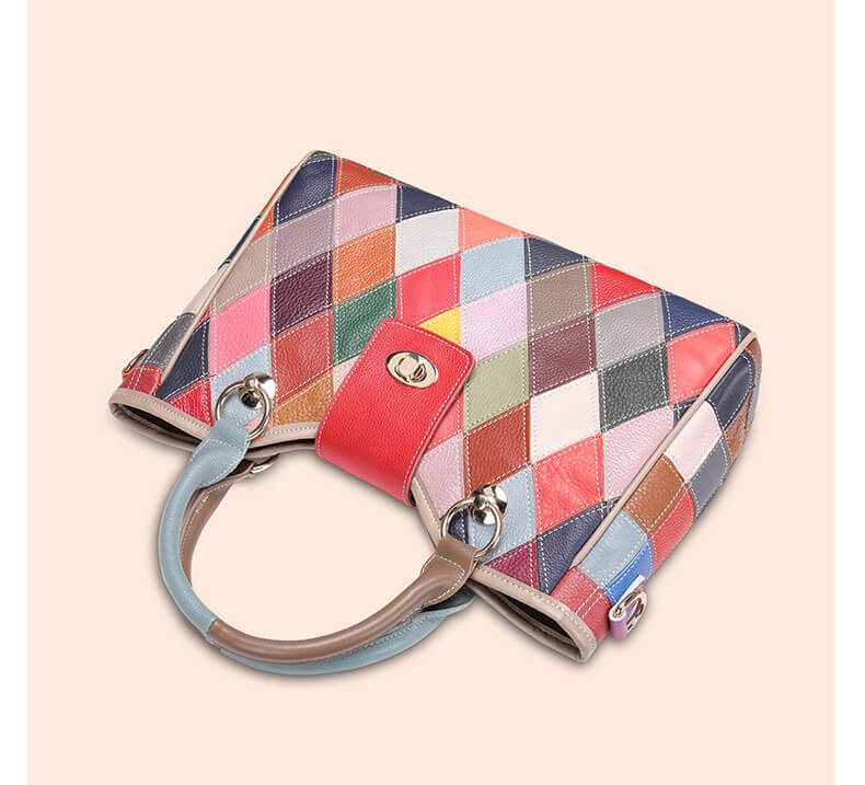 große Damen Handtasche zum Umhängen bunt Patchwork Leder Umhängetasche