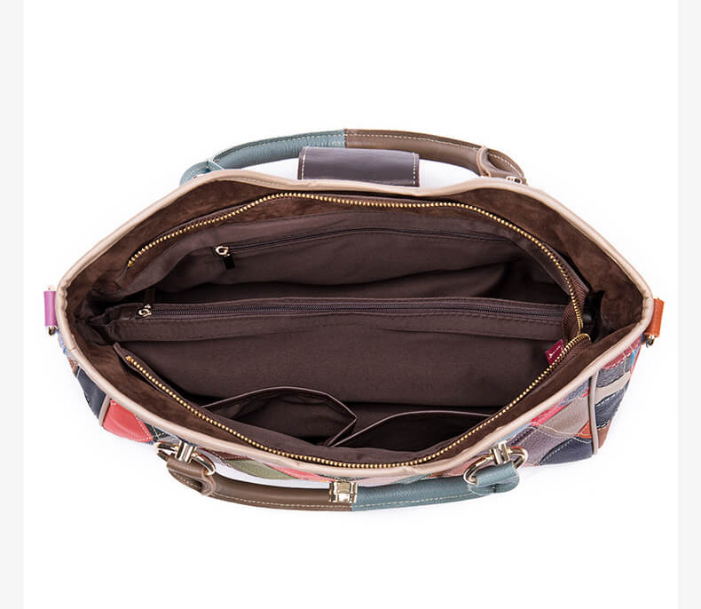 große Damen Handtasche zum Umhängen bunt Patchwork Leder Umhängetasche