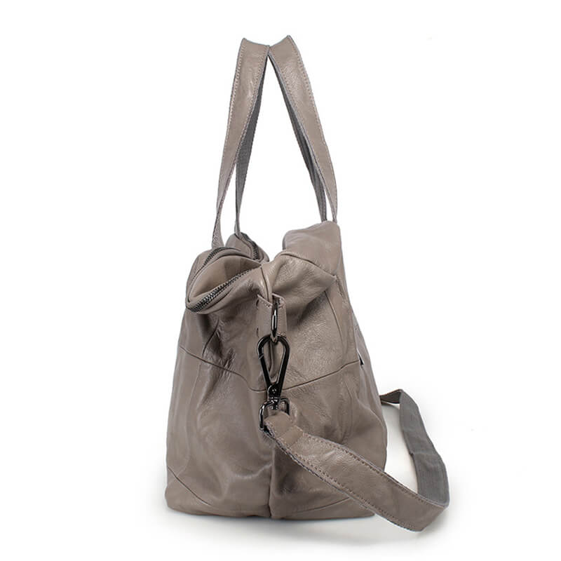 große Schultertasche Damen Leder Handtasche Umhängetasche schwarz und grau