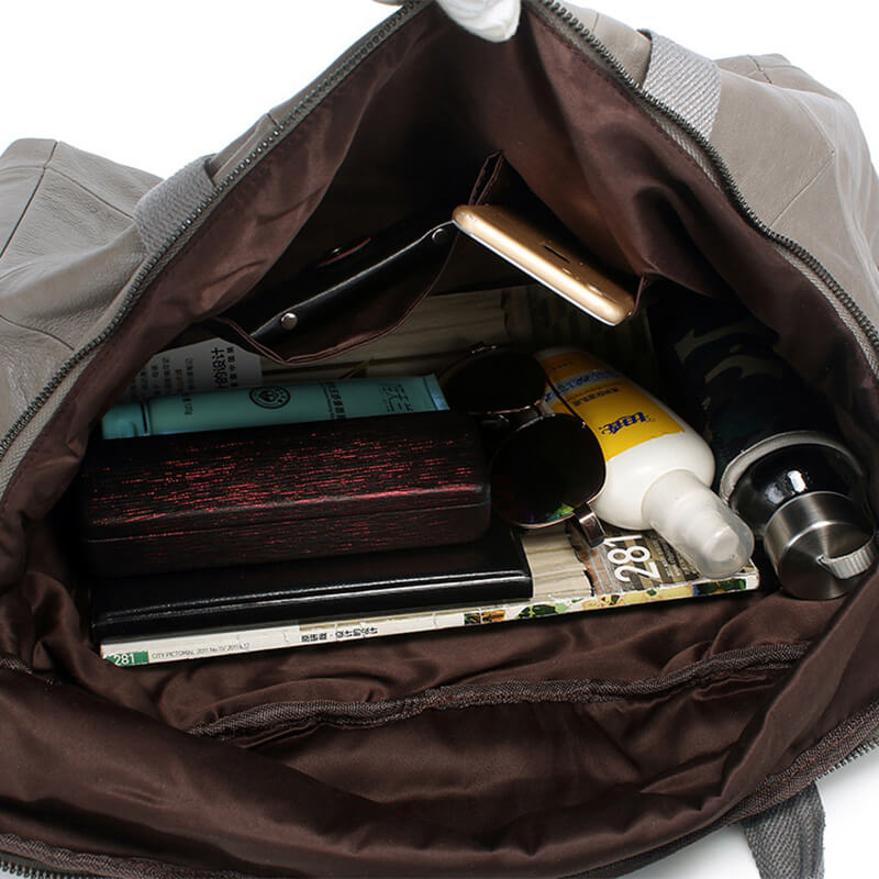 große Schultertasche Damen Leder Handtasche Umhängetasche schwarz und grau