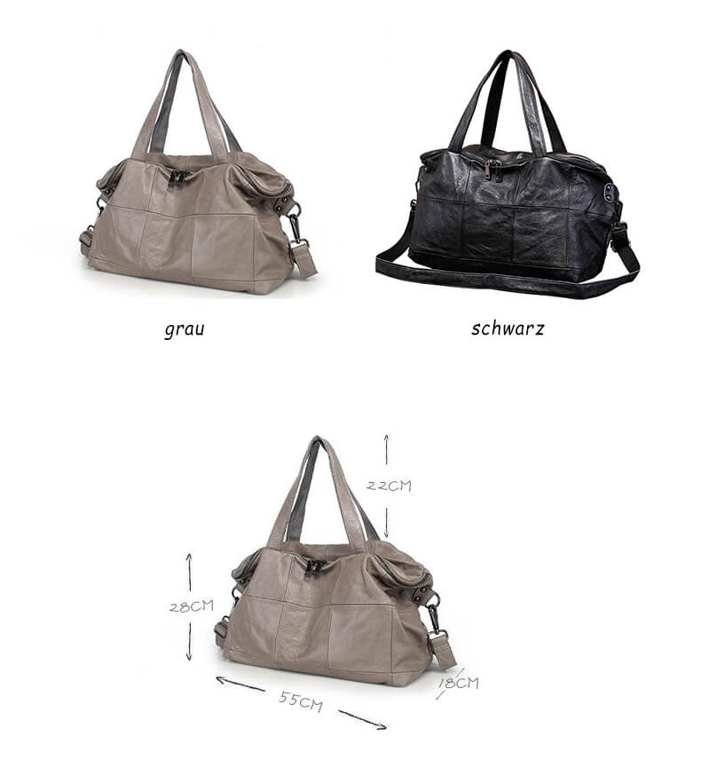 große Schultertasche Damen Leder Handtasche Umhängetasche schwarz und grau