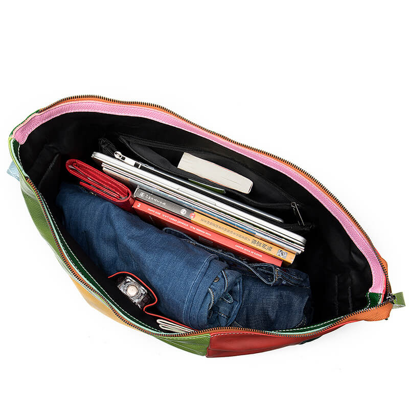 große Schultertasche Damen bunt Reisen Umhängetasche Ledertasche Patchwork