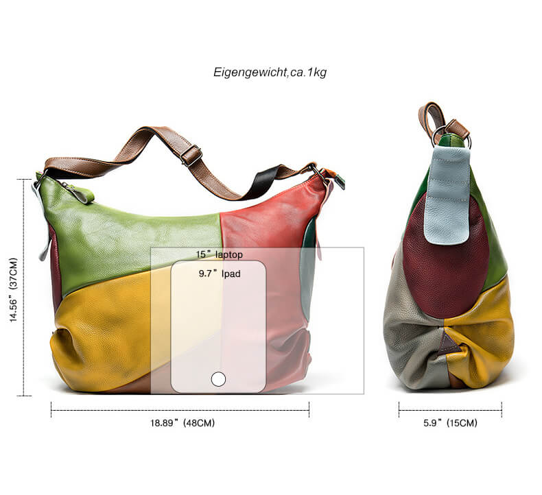 große Schultertasche Damen bunt Reisen Umhängetasche Ledertasche Patchwork