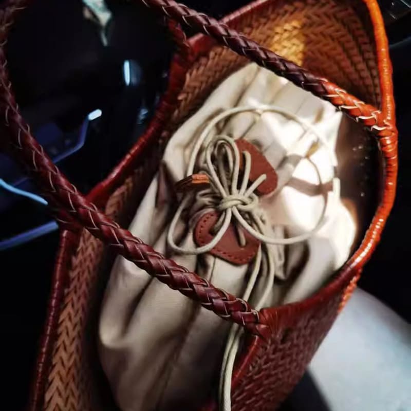 große Damen Schultertasche geflochten Leder für Damen Tote Bag